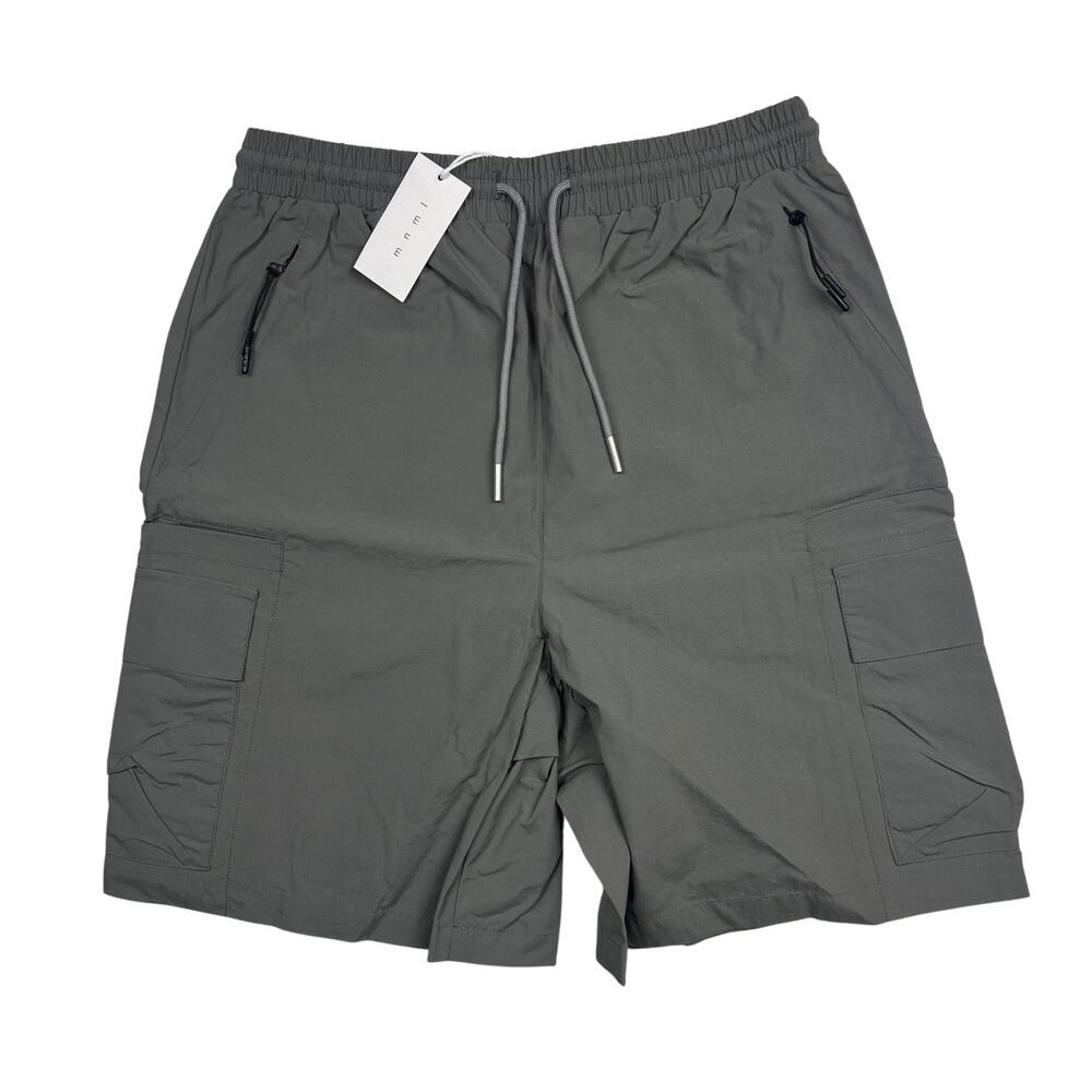 MNML Nylon Side Cargo Shorts Mens Small Gray Utility Techwear Zip Pockets NWT